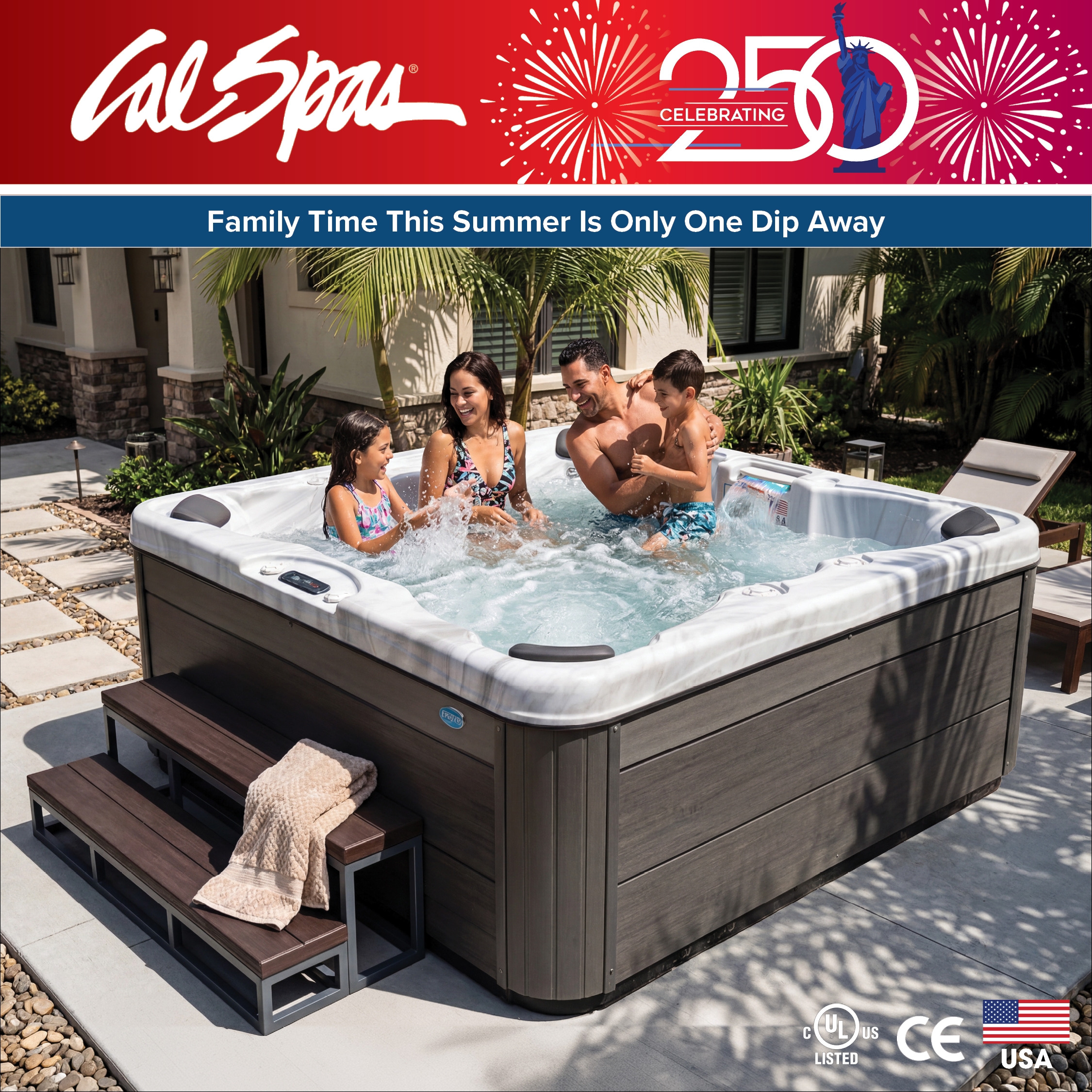 Calspas hot tub being used in a family setting - Elkhart